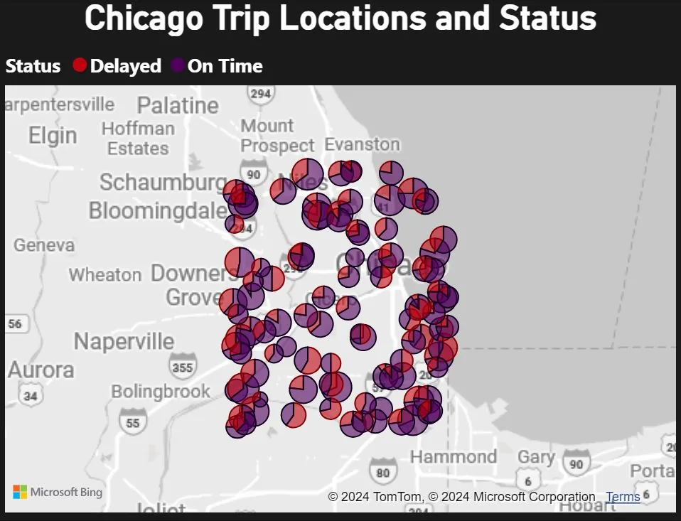 Geospatial map of maintenance-trip outcomes across the metro